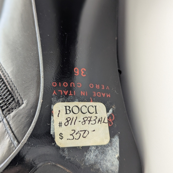 Sofia Italy Sleek Black Knee-High, Square-Toe Boots w/Silver Wrap Around 3" Heel - Picture 10 of 16